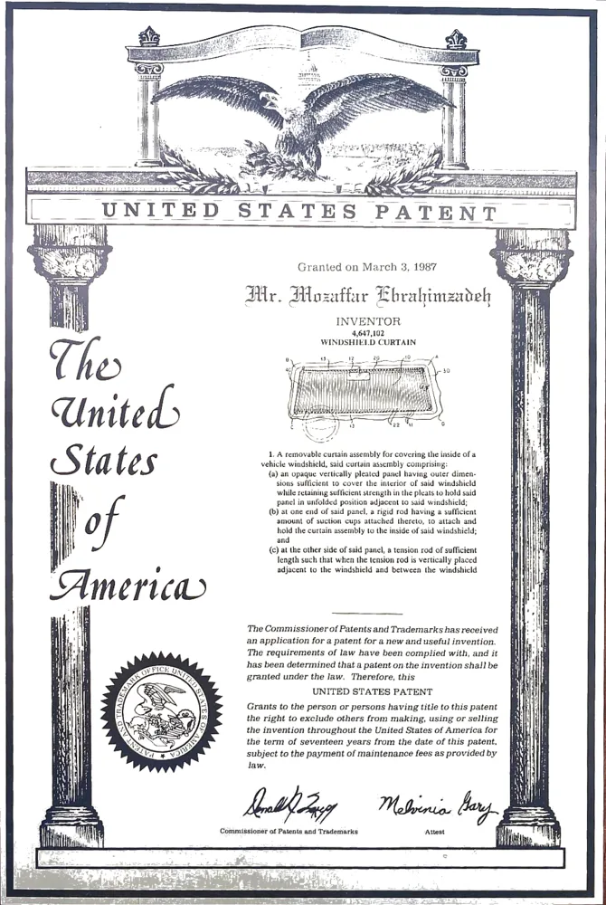 U.S. Patent certificate awarded to Mark Abraham